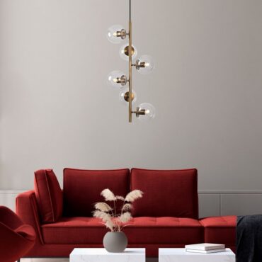 Boden gold pendant light with 6 glass spheres