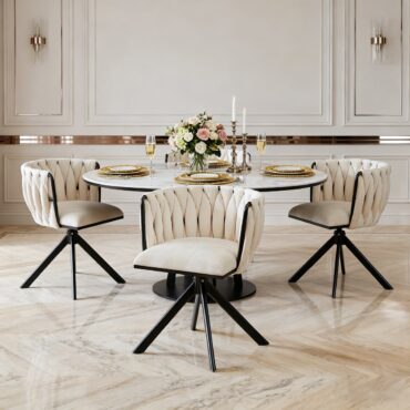 Kungsbacka beige velvet swivel dining chair with black metal legs