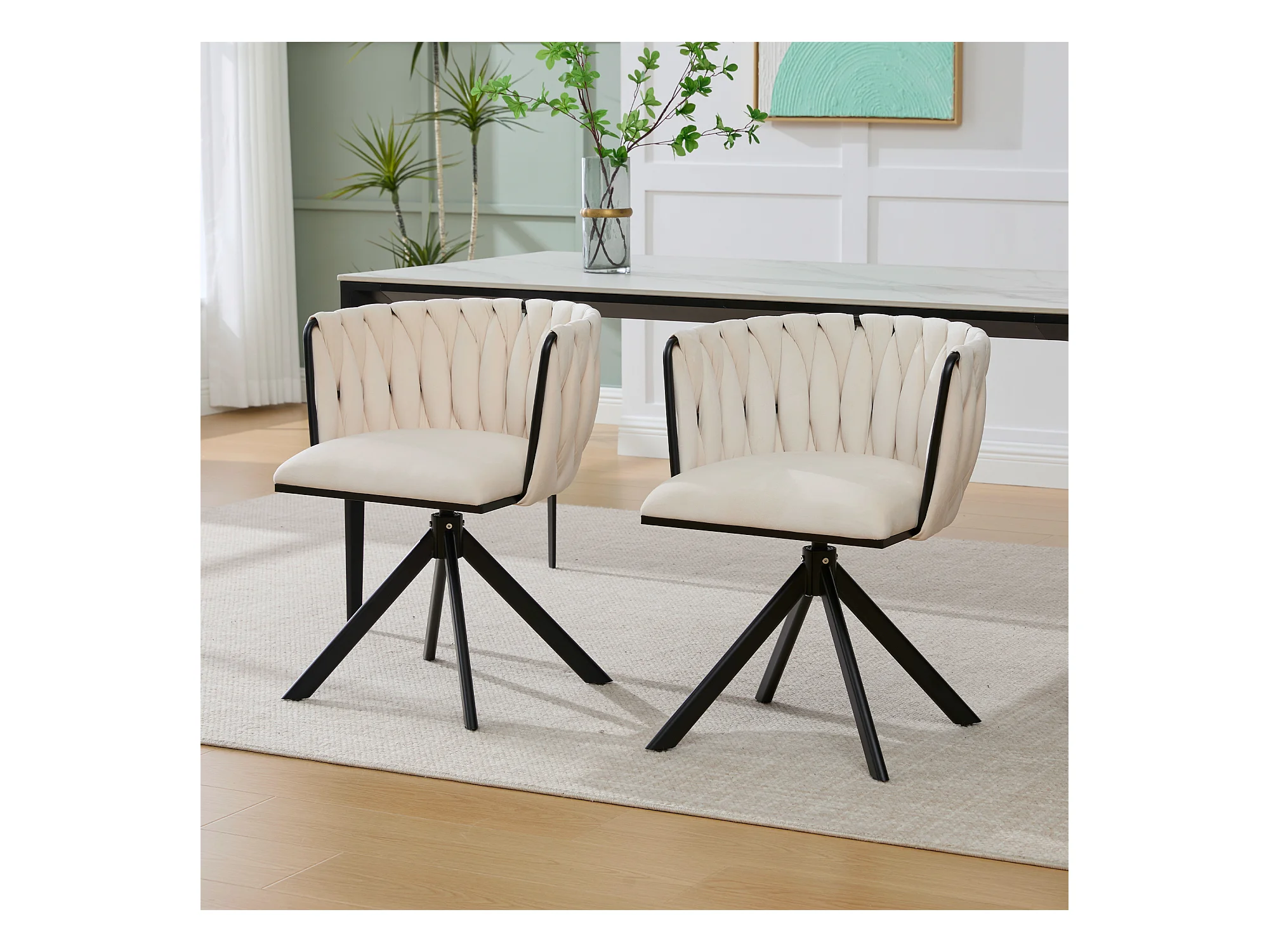 Kungsbacka Beige Swivel Dining Chair in Velvet - Image 5