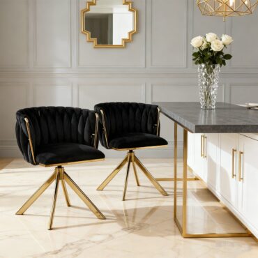Kungsbacka black and gold swivel dining chair in velvet
