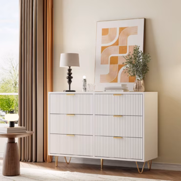 Roskilde white chest of drawers with fluted front and gold handles