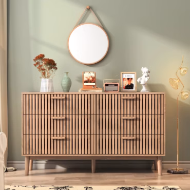 Aarhus slatted chest of drawers with six drawers on tall legs