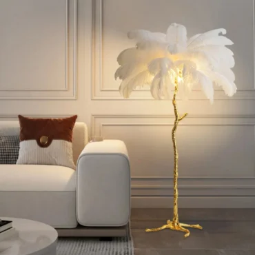 Amèlie ostrich feather floor lamp 120cm with copper-coloured base
