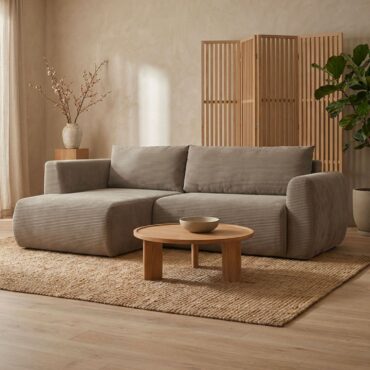 Arendal light taupe corduroy left-facing corner sofa