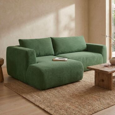 Arendal green corduroy left-facing corner sofa