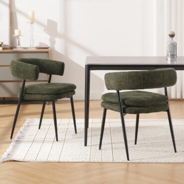 Djursholm green chenille dining chairs at a dining table