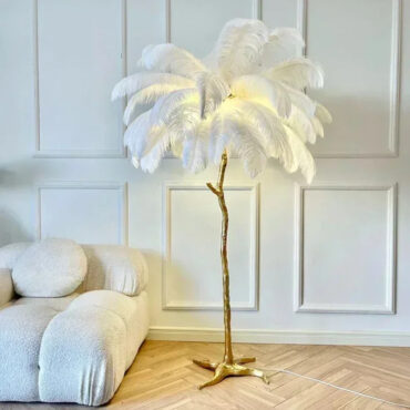 Amèlie ostrich feather floor lamp 170cm with copper-coloured base