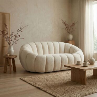 Horsens 2-seater cream bouclé sofa with curved cloud-like design
