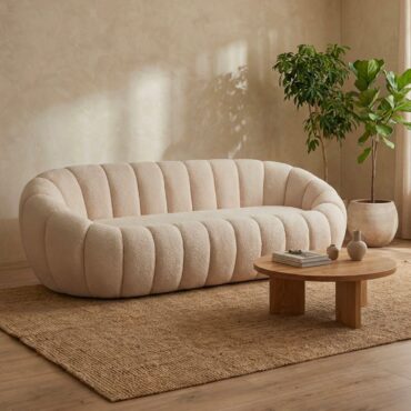 Horsens 3-seater cream bouclé sofa with curved cloud-like design