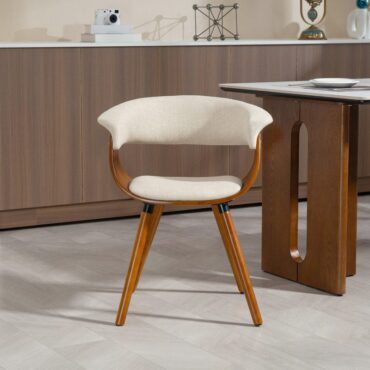 Næstved beige fabric dining chair with wooden legs