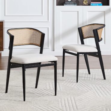 Stockholm rattan and linen dining chairs, set of 2