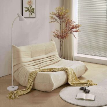 Stavanger ribbed beige Bouclé 2-seater sofa in a living room