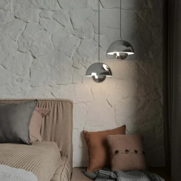 Helsinki chrome pendant lamp with double-sphere aluminium design
