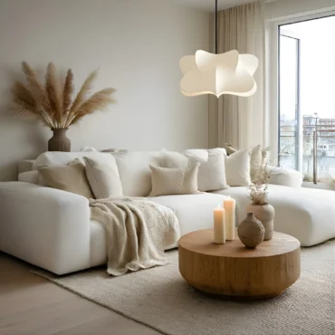 Kiruna white Cacoon textile pendant lamp with adjustable suspension