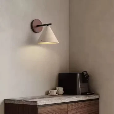 Leksvik travertine wall light with wood and metal base