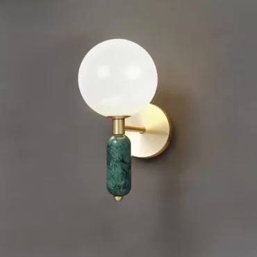 Haugesund marble and copper wall light with round glass globe shade