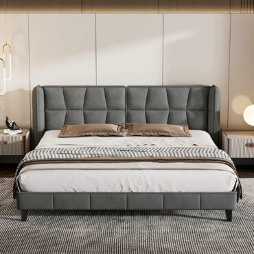 Herning Super King bed with grey velvet padded headboard