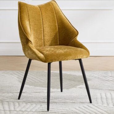 Skanör mustard chenille dining chair with one-piece wing backrest