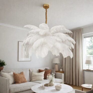Uppsala white feather pendant light with metal frame