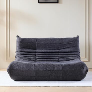 Stavanger ribbed grey Bouclé 2-seater sofa in a living room