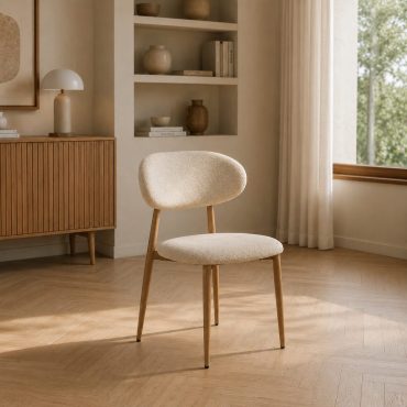 Hjo beige dining chair with oak-look legs in a kitchen