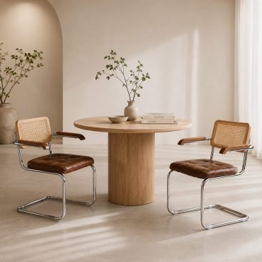 Maribo rattan-back dining chairs, set of two, in a dining room