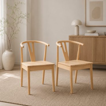 Nora solid wood dining chairs, set of two, in a bright room