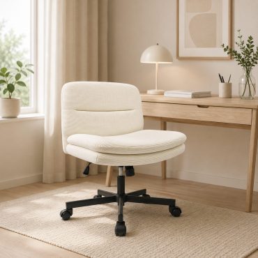 Sundsvall white corduroy office chair with 360° swivel base