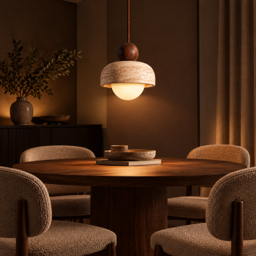 Kiruna – Scandinavian Travertine & Wood Pendant Lamp