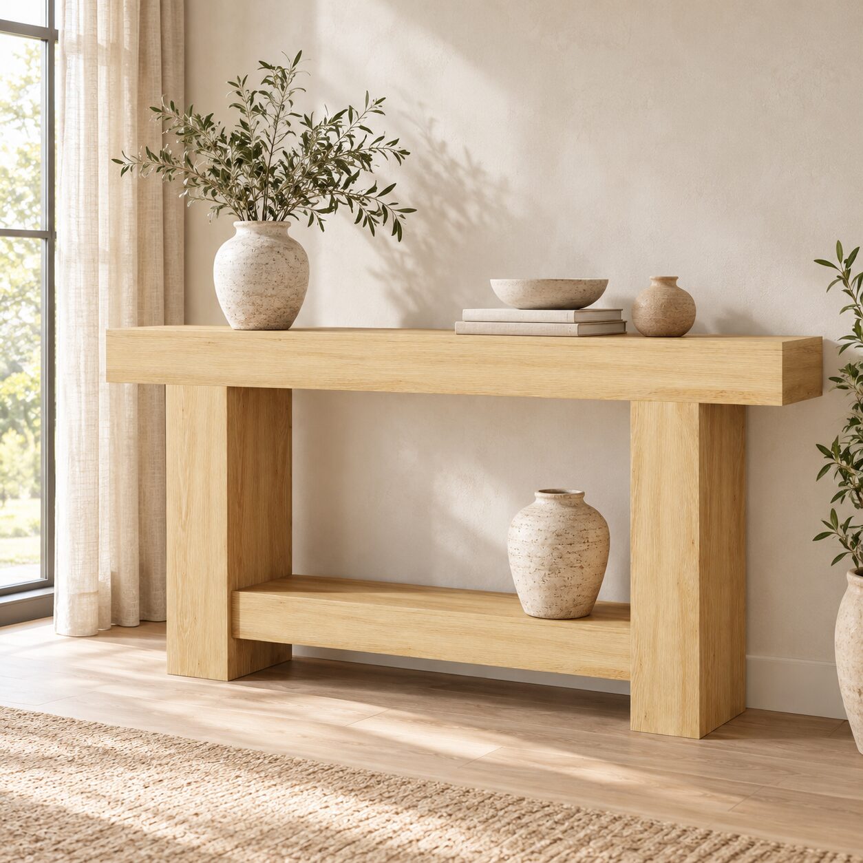 Ronneby natural wood-effect console table with open lower shelf