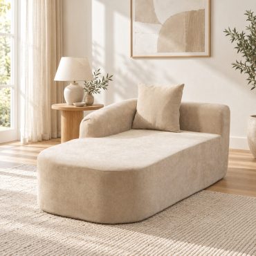 Viborg beige chenille chaise longue sofa with matching cushion
